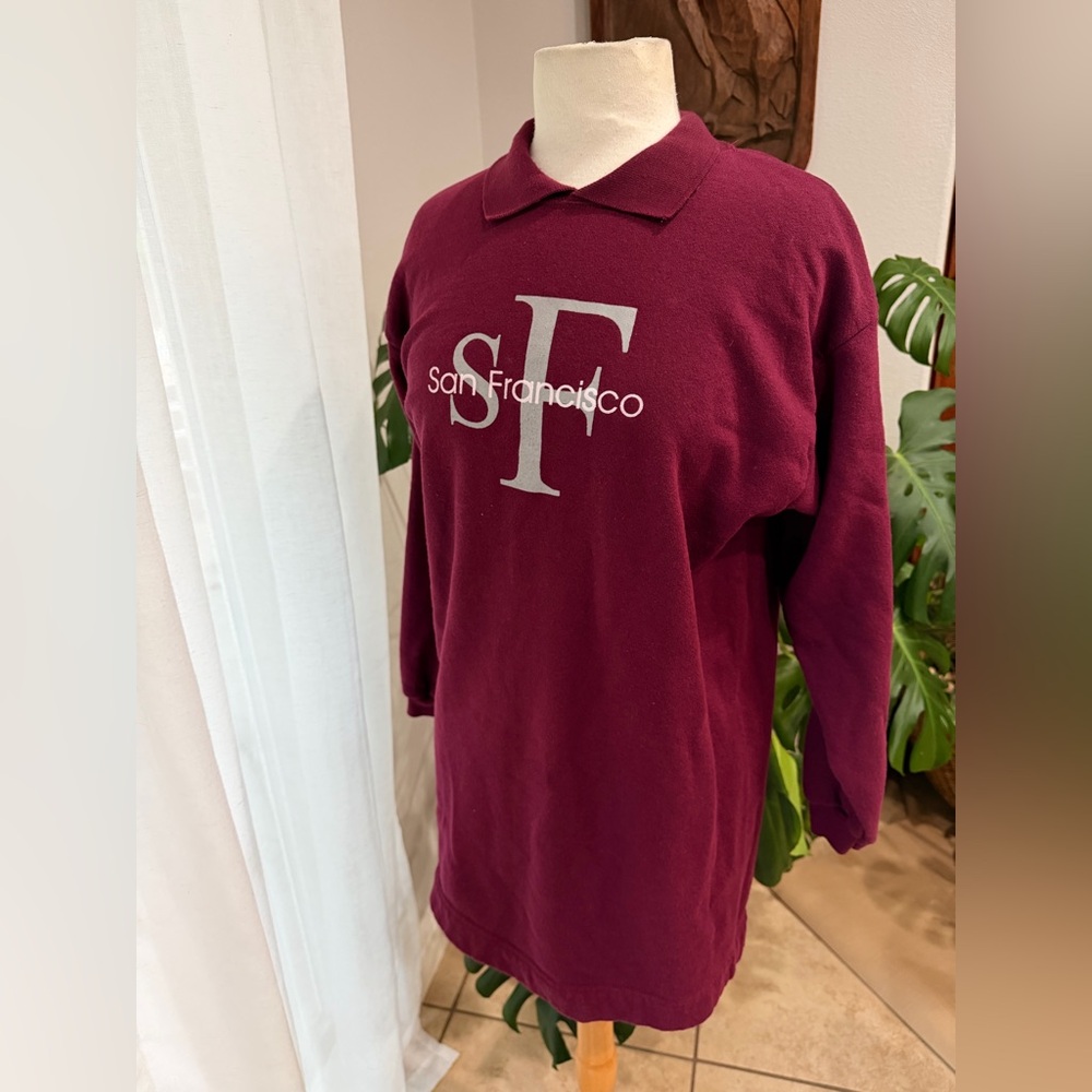 Vintage‎ San Francisco Sweatshirt Burgundy Collared Pullover USA Made M